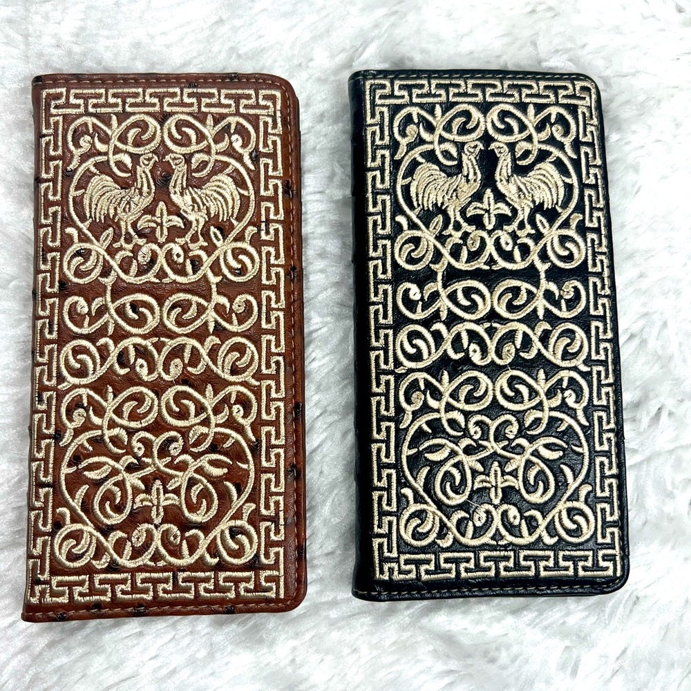 Black or Brown Men’s Wallet with Rooster Design Embroidered!